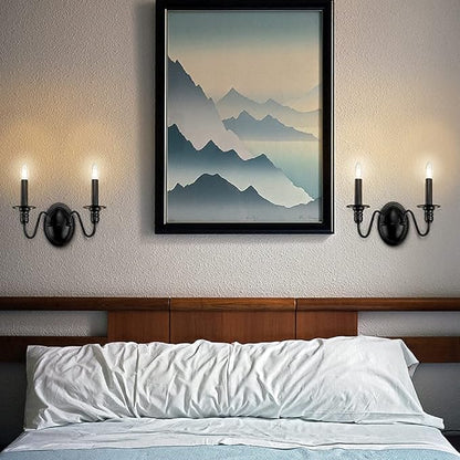 Sconces Wall Lighting, 2 Lights Farmhouse Black Candle Sconce, Industrial Modern Wall Light Fixtures, Mid Century Bathroom Light Fixtures for Bedroom Living Room Kitchen Hallway Stairs Office