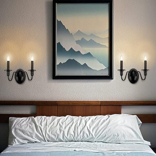 Sconces Wall Lighting, 2 Lights Farmhouse Black Candle Sconce, Industrial Modern Wall Light Fixtures, Mid Century Bathroom Light Fixtures for Bedroom Living Room Kitchen Hallway Stairs Office