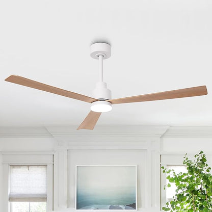 52" White Ceiling Fan with Light and Remote, Modern 3-Blade DC Motor Ceiling Fan, Quiet Reversible Airflow, 6-Speed LED, Use for Bedroom Living Room Kitchen Indoor Use
