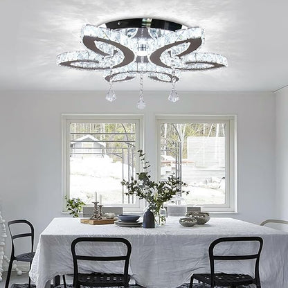 FRIXCHUR 20.4" Crystal Ceiling Light Modern LED Crystal Chandeliers Large Flush Mount Ceiling Light Fixture for Bedroom Living Dining Room (Cool White)