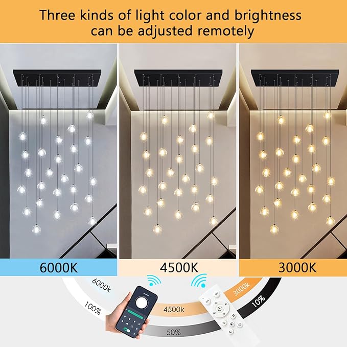 HAIXIANG W47.2 x D15.7 x H157 Glam Chandelier Rectangular Chandeliers Bubble Crystal Pendants Light Fixture Dimmable High Ceiling Large Light Black