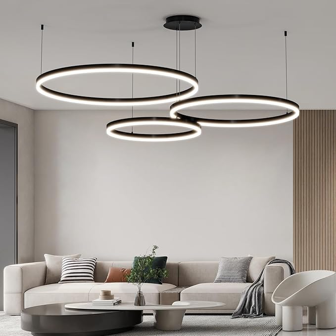 Mikeru Modern LED 3 Ring Chandelier Light, Ceiling Pendant Light Fixtures with Remote Control 3000k-6500K Adjustable Color Temperature Light for Living Room, Bedroom, Kitchen （15.7+23.6+31.5N）