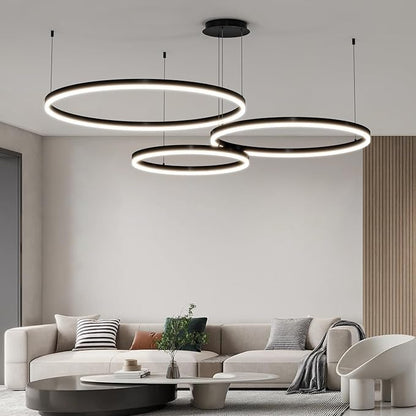 Mikeru Modern LED 3 Ring Chandelier Light, Ceiling Pendant Light Fixtures with Remote Control 3000k-6500K Adjustable Color Temperature Light for Living Room, Bedroom, Kitchen （15.7+23.6+31.5N）