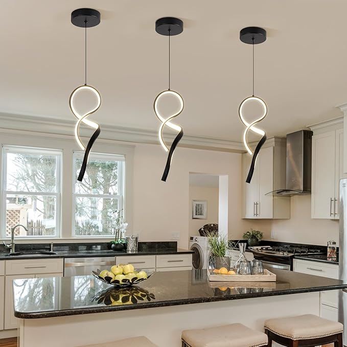 Modern Pendant Light Fixture,4500K LED Pendant Lights Kitchen Island Lighting, Adjustable Height Hanging Light for Kitchen Sink Dining Room Bedroom,1 Pack (Black)