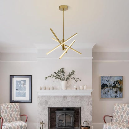 Modern Gold Chandelier Light Fixtures: LED 4-Light Sputnik Dining Room Chandeliers Linear Pendant Lights Fixture Over Table Dimmable with Remote for Kitchen Island Living Room