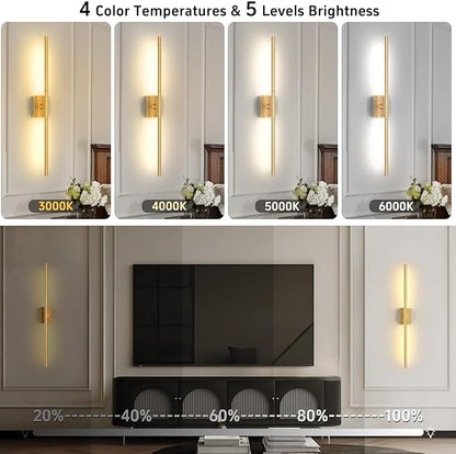 iThird 1 Pack Battery Operated Wall Sconce, Wireless Battery Wall Sconce with Remote Control, Gold LED Rechargeable Sconces, 31.5 Inch Modern Cordless Wall Lights for Bedroom Living Room Picture