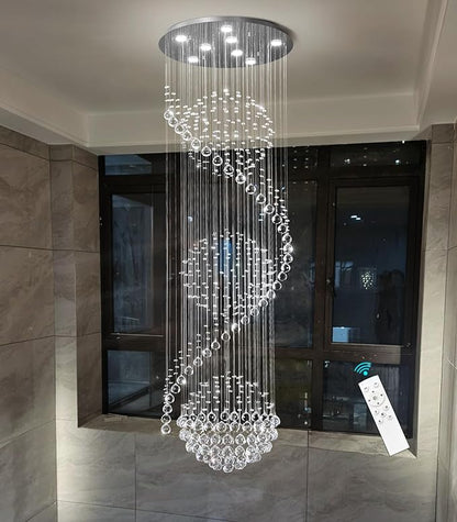 D24'' x H78'' Crystal Chandelier for Entryway High Ceiling Chandeliers Glam Chandelier Modern Large Raindrop Chandeliers LED Dimmable Light Fixtures for Staircaes Foyer Living Room