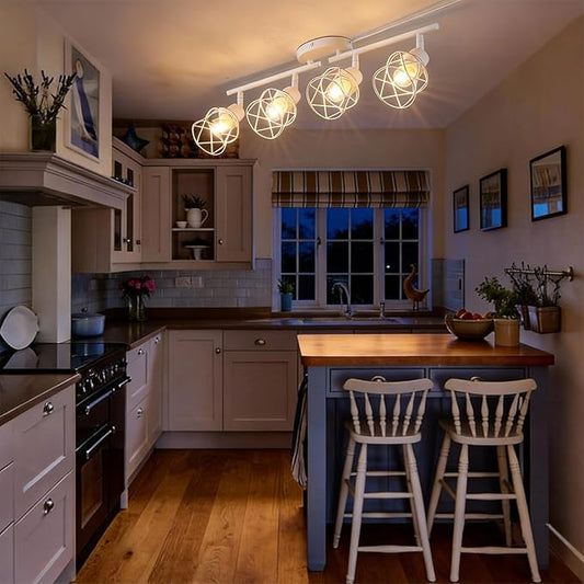 Dimmable 4 Light Plug in Ceiling Light,White Plug in Track Lighting Kit with 16.5' Cord,Flexibly Rotatable Light Head,Modern Industrial Farmhouse Style(Bulbs Not Included)