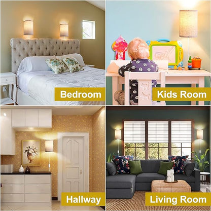AVV Wall Sconces Set of Two, Wall Lamp Plug in with On/Off Switch, 2700K 4000K 5000K Selectable, Wall Lights for Bedroom, Living Room, Wall Decor for Bedroom, Fabric Linen Lamp Shades
