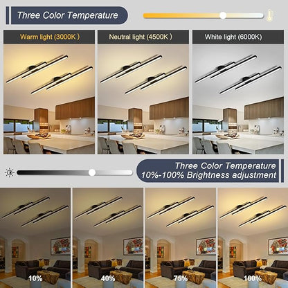Black Modern LED Ceiling Light Fixtures with Remote 3000K/4500K/6000K Close to Ceiling Lights Creative Design Ceiling Lamp for Bedroom Kitchen Living Room Dining Room (32W, 2 Lights)