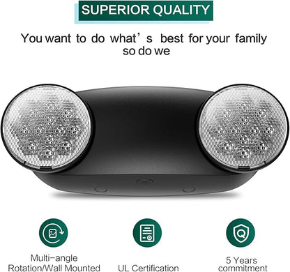 8 Packs Black Emergency Lights with Battery Backup Two Adjustable Bug Eye -UL 924 Certified Emergency Exit Signs-120-277VAC/Commercial Emergency Lights Fixtures/Hardwired Indoor Exit Lights.