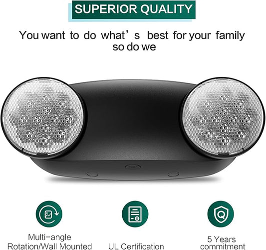 8 Packs Black Emergency Lights with Battery Backup Two Adjustable Bug Eye -UL 924 Certified Emergency Exit Signs-120-277VAC/Commercial Emergency Lights Fixtures/Hardwired Indoor Exit Lights.