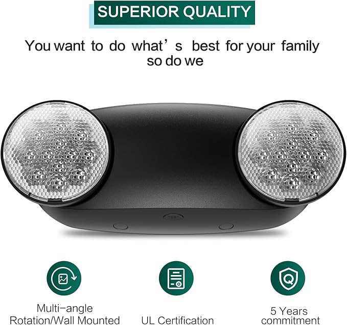 6 Packs Black Emergency Lights with Battery Backup Two Adjustable Bug Eye -UL 924 Certified Emergency Exit Signs-120-277VAC/Commercial Emergency Lights Fixtures/Hardwired Indoor Exit Lights.