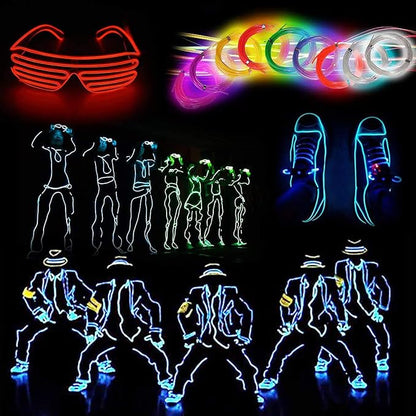 lychee EL Wire Neon Glowing Strobing Electroluminescent Light El Wire w/Battery Pack for Parties, Halloween Decoration (Ice Blue, 15ft)