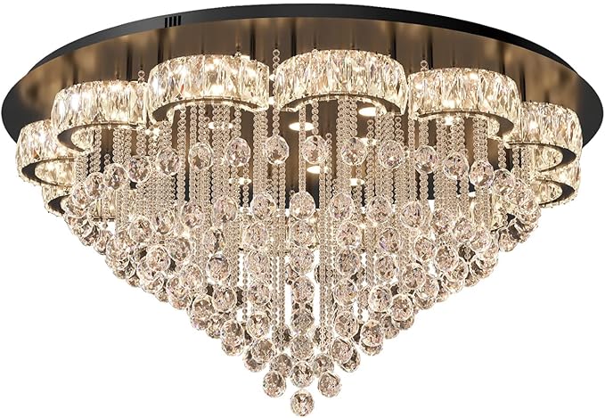 Flashing God 48inches Crystal Chanderliers for Living Room Entryway Modern Crystal Folwer Ceiling Light for Foyer Interior LED Dimmable Lighting 2700k 4500k 6000k