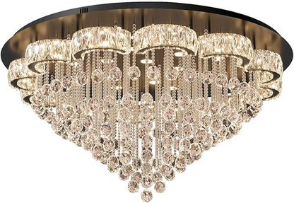 Flashing God 48inches Crystal Chanderliers for Living Room Entryway Modern Crystal Folwer Ceiling Light for Foyer Interior LED Dimmable Lighting 2700k 4500k 6000k