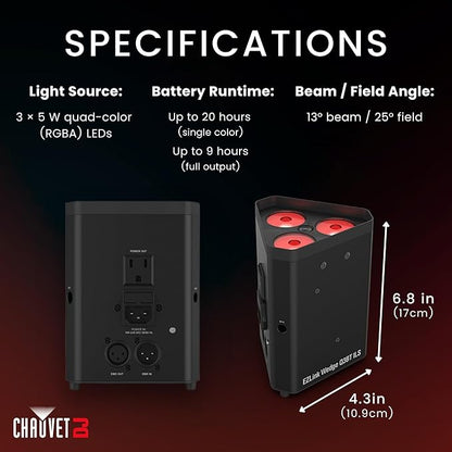 CHAUVET DJ – EZLink Wedge Q3BT ILS Battery Operated LED Wash Light | Quad Color RGBA Output | True Wireless Design, Bluetooth Control from Mobile Devices | ILS Compatibility for Events