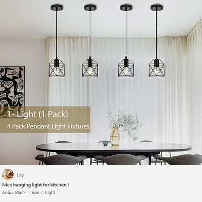 1-Light Hanging Pendant Light Fixture, Black Pendant Lights Kitchen Island, Farmhouse Pendant Lighting with Bedroom Dining Room, E26 Base, Bulbs Not Included, 4 Packs