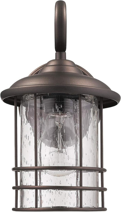 MICSIU 2-Pack 5.5" Wide Compact Oil Rubbed Bronze Outdoor Wall Sconce, 9.8 Inch Farmhouse Exterior Fixture with Clear Seedy Glass, Waterproof Max 23W Porch Lights for Front Door, Entryway, Patio