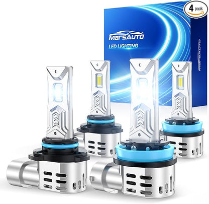 Marsauto M4 HB3 H11/H8/H9/H16 Bulbs Combo Fog Lights, 120,000LM 1200% Brighter 9005 H11 Combo, 1:1 Design with Cooling Fan, Plug and Play, Pack of 4