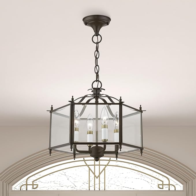 Livex Lighting 4398-02 Livingston 4-Light Convertible Hanging Lantern/Ceiling Mount, Polished Brass