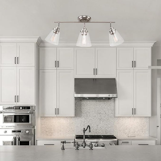 Globe Electric 59628 Jackson 3-Light Track Lighting, Brushed Nickel, Clear Glass Shades, Silver, Bulb Not Included