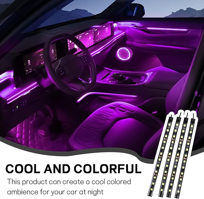 Car LED Strip Light, 12V 48 LED Interior Atmosphere Lights Under Dash Ambient Night Light, Auto Interior Decorative Lamp with Cigarette Adapter Plug (Pink Purple, Cigarette Lighter)