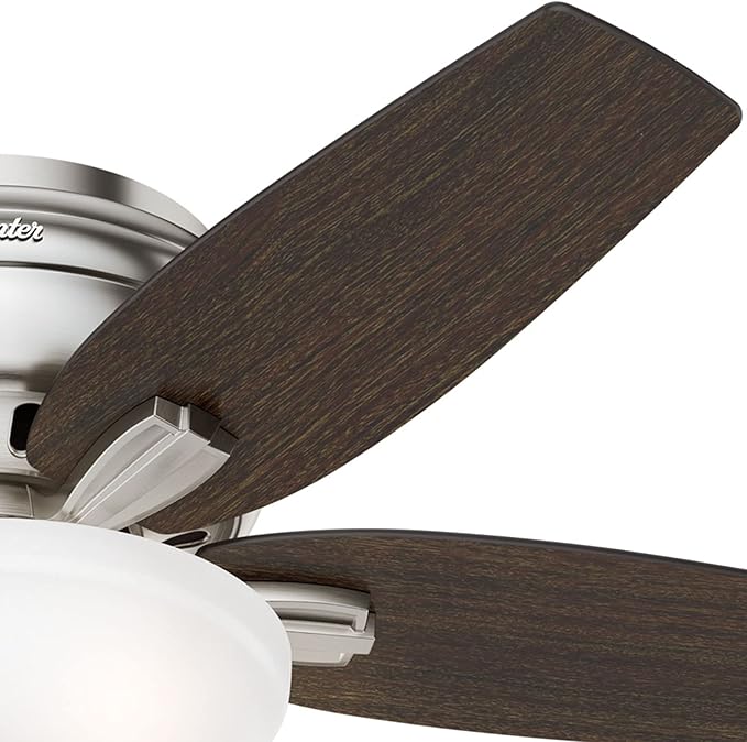 Hunter 42 inch Indoor Ceiling Fan with LED Light - Ceiling Fan with Pull Chain, For Bedroom or Living Room, Low Profile Flush Mount, No Remote, 5 Blades, Includes Bulbs - Newsome 51082, Brushed Nickel