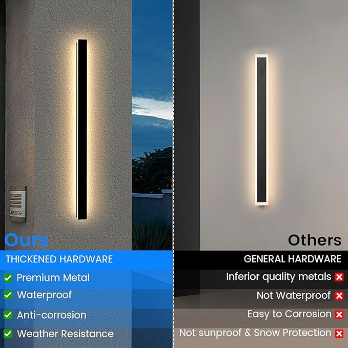 Modern Outdoor Wall Lights - 2pack 70.8inch Black Exterior Light Fixtures Wall, Porch Lights Outdoor Wall Sconce, Patio Long Strip Wall Light Fixtur Outside for Garage, House