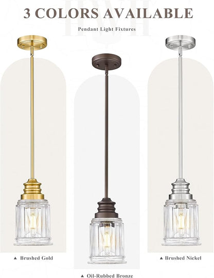 Modern Pendant Light 2Pack, HWH Adjustable Hanging Pendant Lighting in Oil-Rubbed Bronze Finish, Hanging Kitchen Lights with Bell-Shaped Fluted Clear Glass, 5HZG106MIL-2L ORB