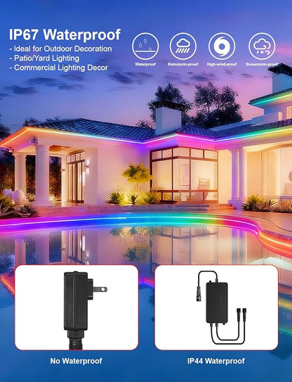 20ft/6m COB LED Strip Lights, RGB Smart IC, IP67 Waterproof, Dimmable , Color Flowing Tape Light with App Control & Music Sync, Dotless LED Light for Outdoor, Patio, christmas & Party Decorations