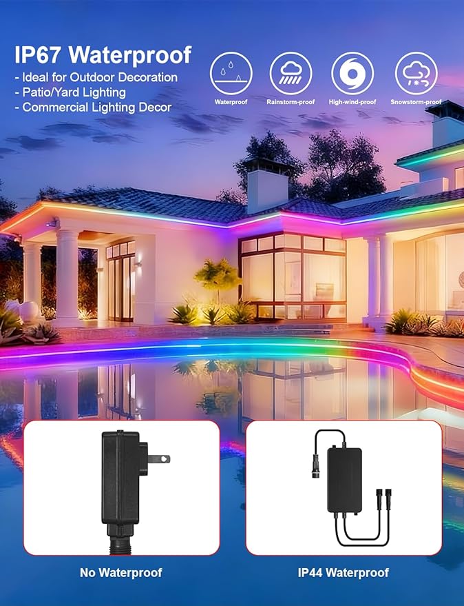 40ft COB LED Strip Lights Outdoor, COB Strips RGB Smart IC IP67 Waterproof Dimmable ,Color Flowing Tape Light with App Control & Music Sync, Dotless LED Light for Outdoor,Patio,Garden,Party Deco