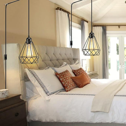 Plug in Pendant Light, Industrial Hanging Light with Plug in Cord, Black 15FT On/Off Switch Farmhouse Pendant Light, Hanging Lamps for Dining Room