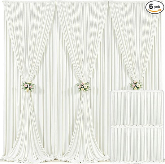 6 Panels Ivory Backdrop Curtain for Wedding Parties Wrinkle Free Ivory Photo Curtains Backdrop Drapes Fabric Decoration for Baby Shower Photoshoot 30ft(W) x 10ft(H)