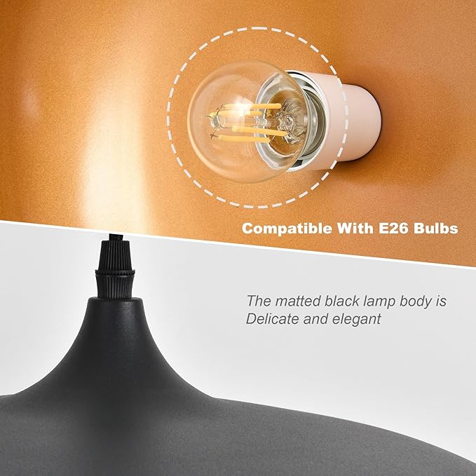 Large Pendant Light Fixtures Ceiling Hanging, 17.7" Dome Pendant Lights,Black and Gold Finish Lighting Fixture,Adjustable Pendant Lamps for Living Room,Dining Room,Kitchen Island