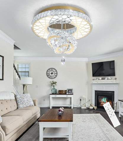 HAIXIANG LED Chandelier Modern Ceiling Dimmable Light Fixture Crystal Chandelier for Bedroom Dining Room Gold
