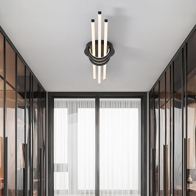 Garwarm Modern Ceiling Light Fixture,39.4 Inch Black Kitchen Lights Ceiling, Linear Dimmable LED Chandelier Remote Control for Dining Room Living Room Bedroom