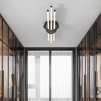 Garwarm Modern Ceiling Light Fixture,39.4 Inch Black Kitchen Lights Ceiling, Linear Dimmable LED Chandelier Remote Control for Dining Room Living Room Bedroom