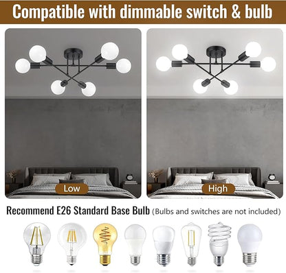 Ceiling Light Fixture, 6-Light Ceiling Light Chandelier, Modern Dinning Room Light Fixture, Sputnik Light Fixtures Ceiling Mount, Semi Flush Mount Light Fixture For Living Room,Bedroom,Hallway,Kitchen