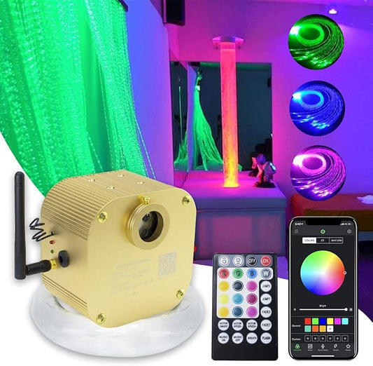 AMKI 16W Twinkle Fiber Optic Sensory Lights, Waterfall Curtain Lighting with APP/Remote Control RGBW Flash Point Sparkle Sound Activated for Home Decor with Fiber Optical Cables 300pcs 1.0mm 9.8ft