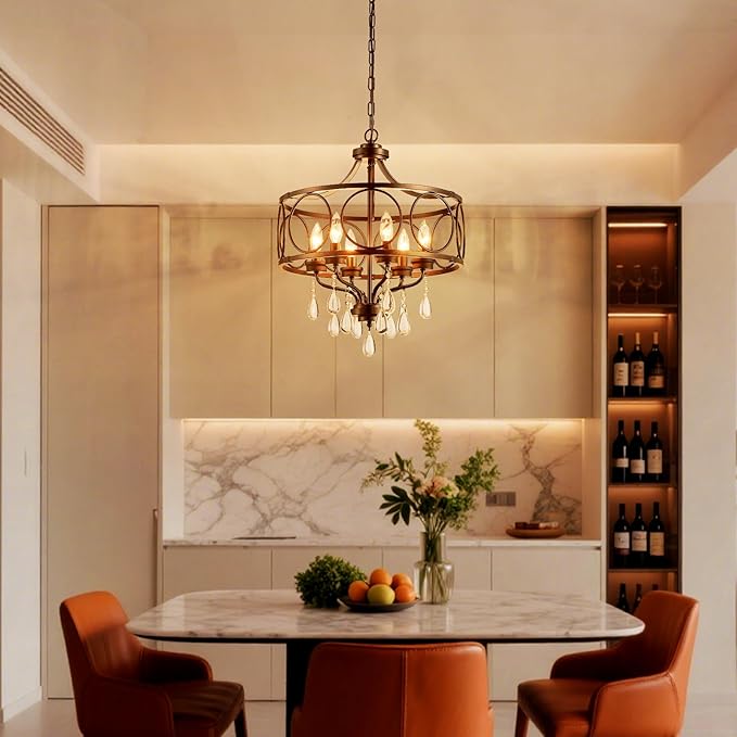Modern Black Chandelier 17.7" Metal Crystal Pendant Lighting Fixture Hanging 6-Light for Dining Room Bedroom Living Room Kitchen Entryway