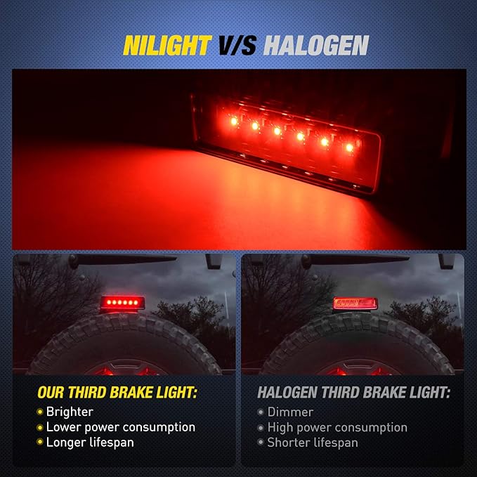 Nilight LED Third Brake Lights High Mount Stop Tail Light with Smoked Lens for 2007-2018 Wrangler JK