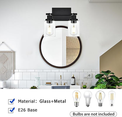 2-Light Track Lighting Kit Black Track Lighting Fixtures Bathroom Wall Sconces Ceiling Mount Kitchen Tracking Lights, Rotatable Spotlight with Clear Glass Shade for Kitchen Shop Hallway