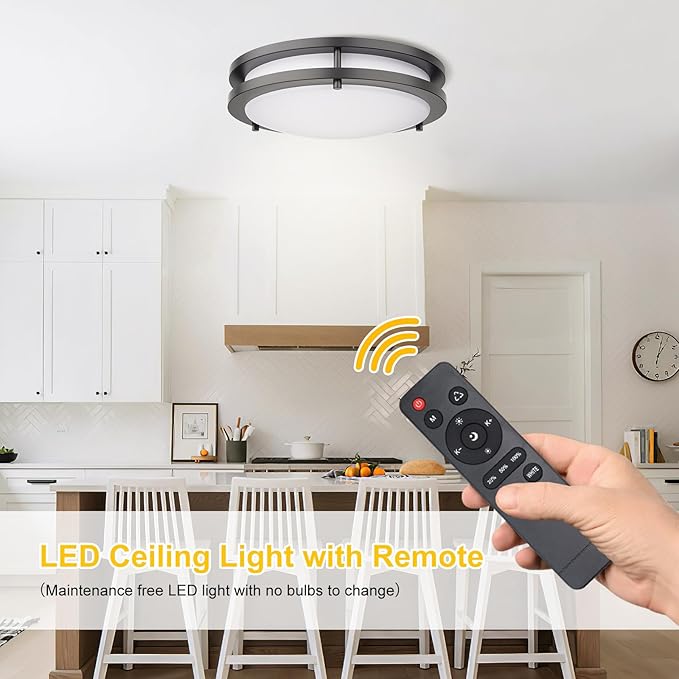 Kalium LED Ceiling Light with Remote 16 Inch Flush Mount Ceiling Light Fixture, 32W 3000K-6000K Adjustable Color Temperature, Dimmable Lighting Fixtures for Kitchen Bedroom Hardwired Installation