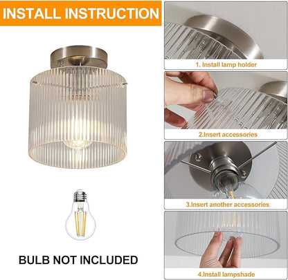 Modern Semi Flush Mount Ceiling Light, Industrial Clear Glass Ceiling Light Fixture, Crystal Ceiling Lamp, Modern Ceiling Lamps, Farmhouse Light for Entryway Hallway Kitchen Dining Room, Nickel