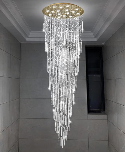 D40'' x H120'' Crystal Chandelier High Ceiling Chandeliers for Entryway Large Raindrop Chandeliers LED Dimmable Flush Mount Light Fixtures for Staircaes Foyer Hallway Living Room Bulbs Included Gold