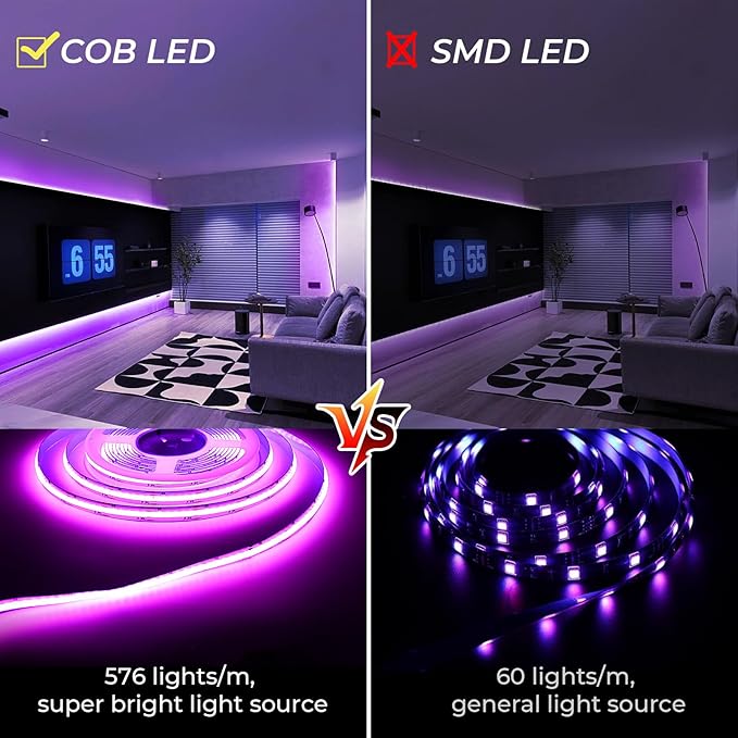 RGB COB Led Light Strip 32.8ft, 10mm Width, 5760 LEDs, 24V Color Changing Led Strip Lights with Remote Control, Music Sync, Flexible Led Tape Lighting for TV Light, Bedroom Home Indoor Decor