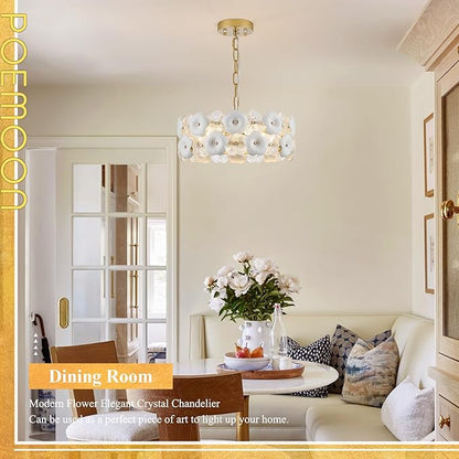 Flower Elegant Glass Chandeliers 4-Lights Modern Gold 14" Pendant Light Fixture for Kitchen Island Dining Room Bedroom Entryway Hallway, G9
