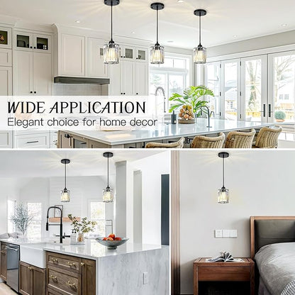 3 Pack Pendant Lights Kitchen Island, Modern Island Lights for Kitchen with Crystal Glass Shade – Luxury Pendant Light Fixtures for Kitchen Island, Dining Table, Entryway, Restaurant