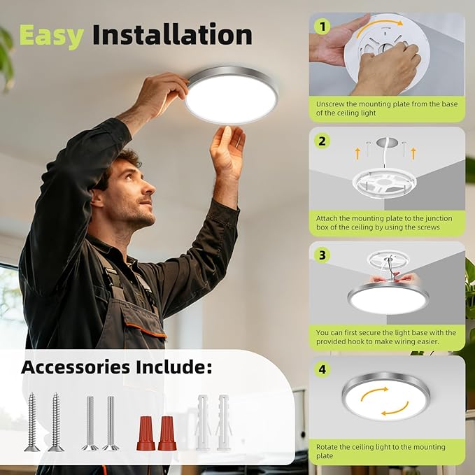 hepside 8PACK Flush Mount LED Ceiling Light Fixture 5CCT 7Inch 15W & 100W Equivalent Closet Light Fixture,Small Round Slim Surface Ceiling Lamp for Hallway,Bathroom,Bedroom,Kitchen,Interior